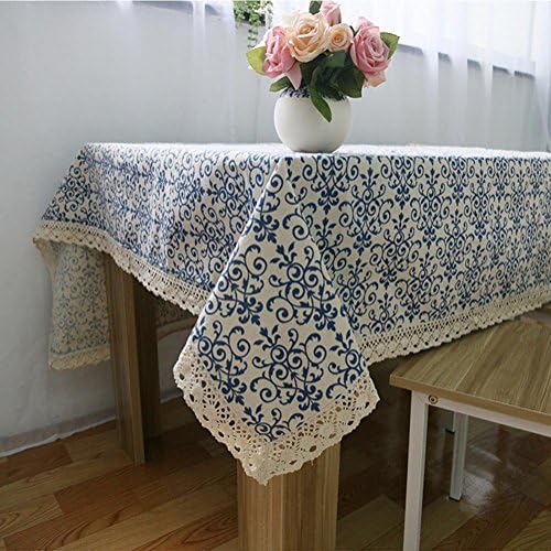 Casual Dining Essentials Vintage blue and white Oblong tablecloth Chinese classical cotton and linen 140*160cm , 90*90cm