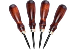 WUTA Leder Kantenschneider, 4 Stücke Profi Leder Rand Beveler, Kohlenstoffstahl Holzgriff Lederverarbeitung Kantenschälen (0.8mm+1.0mm+1.2mm+1.4mm)