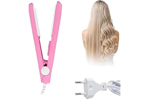 AOMIGT Plancha de pelo 2 en 1, mini plancha de pelo portátil, plancha caliente eléctrica de cerámica, rizador, enderezadora de pelo para uso doméstico o salón (Rosa)
