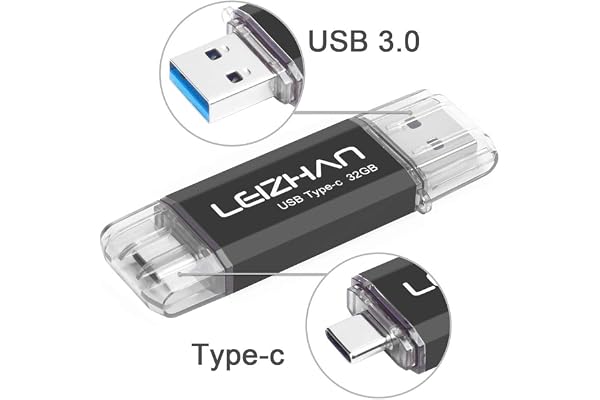 LEIZHAN Clé USB Type C 32 Go,Flash Drive USB 3.0 OTG pour Huawei Samsung Smartphone Android de Type C-Noir