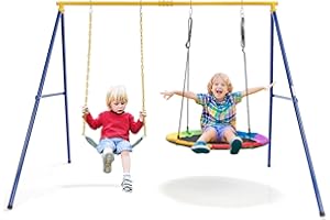 DREAMADE Balançoire pour Enfants 3+ Ans & Adultes, Charge Max. 300KG avec Support de Balançoire et 2 Siège de Balançoires (Portique+2 Balançoires)