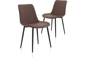 MSOBAIW Mid Century Modern Dining Chairs Set of 2, Brown Upholstered Faux Leather Kitchen Chairs With Metal Legs For Dining & Living Room