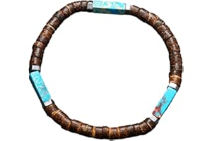 GAUEIOUR Men's Wooden Turquoise Stone Splice Beaded Bracelet Natural Retro Nepalese Bohemia Surf Beach Holiday Stretch Bracelets Jewelry Accessory