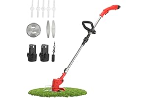 SOMERWAY Akku Rasentrimmer mit Akku und Ladegerät, Kabelloser Rasentrimmer Kantenschneider mit verstellbare Teleskopstange 18000R/min 450W Gartenmäher, 100mm Schnittkreis (Rot)