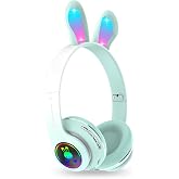 Tavşan Kulaklı Bluetooth Kulaklık, Renkli LED Işıklı, 5.0 Versiyon, Ayarlanabilir B&uuml;y&uuml;kl&uuml;k, Hafıza Kart Girişli, 40mm Kulaklı