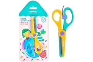 Mideer Scissors for Kids, Blunt Tip, Steel Blades, Sharp Stainless, Safety Comfort Grip, 5"/13 cm, Yellow/Green