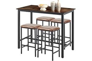 ‎BUYBYROOM buybyroom Bartisch mit Barhocker Set,Esstisch Polsterstuhl Küchentisch (120 x 60 x 90.5 cm) mit 4 Stühlen (39 x 29 x 64.5 cm),bartische & -theken für Esszimmer Wohnzimmer
