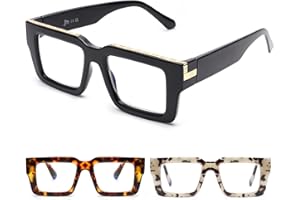 JM Occhiali da Lettura Donna Uomo con cerniera a molla, Oversize Quadrato Occhiali Luce Blu per Lettori 3 Packs