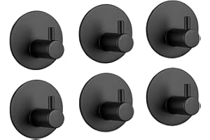 LYLIN Ganchos Adhesivos, Ganchos Adhesivos para Pared de Acero Inoxidable, Toalleros de Gancho para Baño, Cocina y Baño Max 7KG (Negro mate 6Pcs)