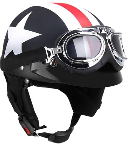 Casque Moto Open Face Demi-casque Cuir Rétro - Visière, Lunettes UV, écharpe Amovible, Taille 54-60 Cm - 7