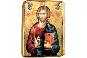 Icône en Bois Fait Main, Chrétienne orthodoxe Grecque, Representant Jésus Christ / a0