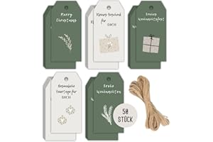 ‎THINGS OF HAPPINESS Weihnachten Geschenk Anhänger Geschenkanhänger Frohe Weihnachten Merry Xmas (DIN A8, Grün Beige)