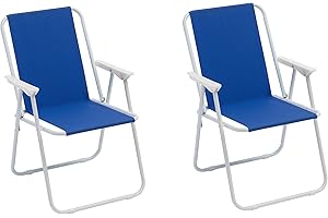 Baroni Home Sedia Pieghevole da Mare, Sedia Spiaggia o Campeggio in Tela, Sedia da Esterno con Braccioli Colorata 52x44x76 cm, Set 2 Blu