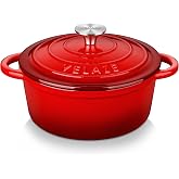Velaze - Cast iron pot, enamelled saucepan, pot with lid good sealing, non-stick coating, diameter 20 cm, all induction light
