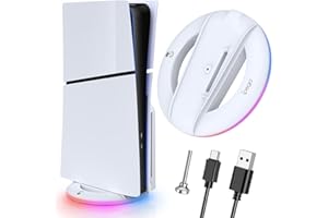 Auarte Support Vertical pour PS5 Slim Disc & Digital New Console, Socle Vertical pour PS5 Slim Accessoires avec Patin Antidérapant, Vis, Robuste et Solide (Basique- LED Blanc)