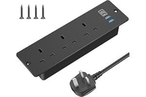 Recessed Power Socket with USB C, ANVODE Hidden Desk Power Sockets with 2 USB A, 2 USB-C Ports, 2M Power Extension Lead with 3 Outlets, Hidden in the furniture Desk Table, Black