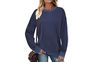 Cuptacc Sudaderas Mujer Jersey Escote Redondo Tops Manga Larga Mujer Sweatshirt De Canalé Camiseta Contraste De Colores