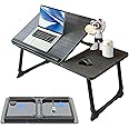 Foldable Laptop Desk for Bed - Laptop Table Adjustable Height Tilt with Cup Holder – Upgraded Lap Desk Folding for Bed Couch Sofa, Portable Laptop Tray Table for Working Reading Study Easting (Black)