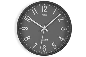 VERSA Raven Orologio da Parete Silenzioso e Decorativo, per Cucina, Soggiorno o Sala da Pranzo - Facile da Leggere, Misure (H x L x L) 30 x 4,3 x 30 cm, Polipropilene, Grigio