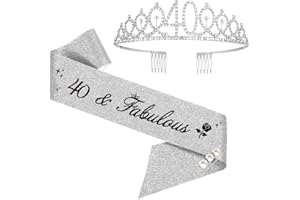 MOITKPTT 40th Birthday Tiara, 40th & Fabulous Birthday Crown Sash Set, 40th Birthday Decoration for 40th Birthday Women Happy 40th Birthday Gift, Party Supplies (Silver)
