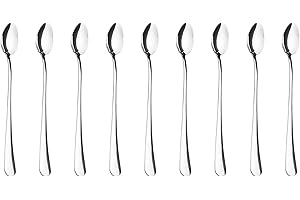 H HANSEL HOME 9 Cuillères pour Mélanger Thé Glacé, Café, Cocktail, Smoothie et Boissons Froides 20,7 x 2,9 cm en Acier Inoxydable Hautement Poli 18/0