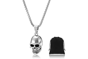 Otuuz Skull Pendant Necklace Skull Head Necklace with Bag Gothic Punk Choker Chain Halloween Accessories for Men Women Jewelry Gifts