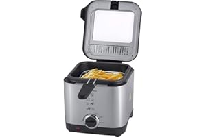 4BIG.FUN Friggitrice elettrica da 1,5 l, friggitrice elettrica a zone fredde, filtro antiodore, in acciaio inox, 900 W, controllo della temperatura