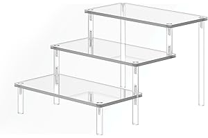 INCETUE 3 Tier Clear Riser Acrylic Display Stands, 20cm Perfume Stand Organiser Display Shelf, 5mm Thick Tiered Rack for Fragrance, Aftershave, Makeup, Desserts, Collectibles