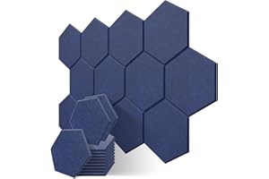 JBER Sechseckige Akustikpaneele, Schalldichtes Interieur, Schallabsorbierende Paneele, 35,6 x 30 x 1cm Abgeschrägter Kante Hochdichte Wandfliesen, für Akustische Behandlung, (12 Stück Dunkelblau)