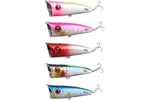 Señuelos Popper de Pesca de Superficie, WASAGA 5 Piezas de 14,6g/20g de Agua en Aerosol para Peces & Cebo Flotante para Lucio Lubina Salmón Perca