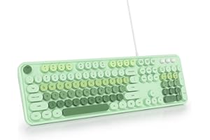 SbocKeeb Tastiera Retrò Macchina da Scrivere, Tastiera Membrana pc con Filo Cablata USB， Fullsize con Tasti Rotondi Mobili, Americana QWERTY per Laptop, Ufficio, PC, Desktop, Windows