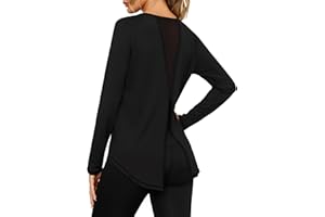 Crewhpo Camiseta Deportiva Mujer Manga Larga Cuello Redondo Camisetas de Malla Mujer Secado Rápido UPF 50+ Ropa Deportivo para Fitness Running Yoga