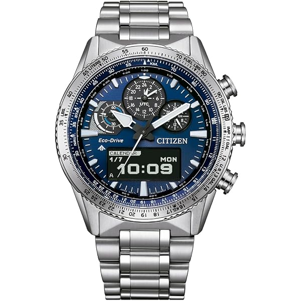 Citizen Orologio Uomo Eco-Drive JY8148-08L, Analogico-digitale, Cinturino In Pelle Blu, 46 Mm, 20 Bar