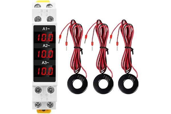 YUEHISY 3-fas DIN-skena Amperemeter, AC Amp-mätare med 3 Sensorer, Sann RMS, 1-100A Strömmonitor, 80-500V AC Digital Display, Industriell Energiindikator för Fabriksautomation