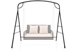 SFAREST Outdoor Metal Swing Frame, Sturdy A-Shaped Porch Swing Stand with Extra Side Bars and Hanging Rings, Outdoor Hanging Stand for Backyard Garden (180 x 133 x 182 cm)