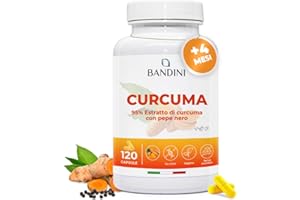 Bandini® Curcuma 120 capsule/4 mesi di fornitura | 700 mg per capsula di Kurkuma al 95% + Piperina dal Pepe Nero (Alto Dosaggio) | Alternativa alla Polvere | Tumeric 100% Vegan Senza OGM