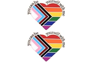 MEMOFYND Lot de 2 badges arc-en-ciel en forme de cœur avec citations inspirantes « You can be Yourself With Me », Métal