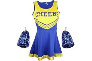 Ovender Vestido Cheerleader Disfraz Pompones Vestido Elegante Carnaval Navidad Halloween Mujer Adulto Cosplay Festival Fiesta Baile