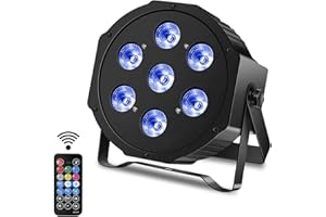 RGBW Luces de Escenario, DELIBANG 7 LED Foco Par DMX512 Luces Discoteca con Control Remoto para Escenario, Fiesta, Club DJ, Navidad, Halloween
