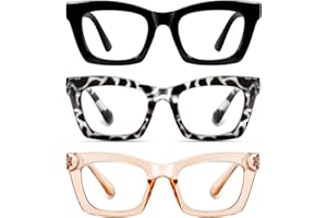 Hubeye Occhiali da lettura da Donna Retrò alla Moda con la Cerniera a molla Occhiali Anti Luce Blu (Nero+Punto Leopardo+Champagne, 0.00)