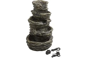 Dehner Gartenbrunnen Roccia mit LED Beleuchtung, Steinoptik, ca. 99 x 65 x 62 cm, 22 kg, Polyresin, grau