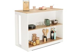 IDMarket - Tavolo bar ad isola JUNO in legno bianco con piano in faggio