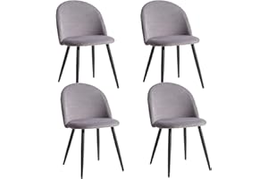 BenyLed Set di 4 Sedie da Sala da Pranzo, Sedie da Cucina con Rivestimento in Velluto Moderno, Sedie da Soggiorno con Gambe in Metallo Nero (Grigio)