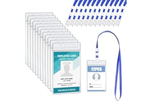 Azlanway Plastica Trasparente Verticale Targhetta, 12 PCS Porta Badge Impermeabili con blu Cordino 15x9.5 cm Porta ID Badge da Collo per nome carta ID, scuola, festival, evento, conferenza
