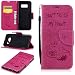 Produktbild Lonchee Samsung Galaxy S8 Wallet Tasche Brieftasche Schutzhülle , geprägten Prägung Muster Design Hochwertige PU Leder Folio Tasche Case Hülle im Bookstyle mit Standfunktion Kredit Kartenfächer Abnehmbare Handschlaufe(Rose Red Kettensäge Bär)
