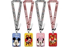 Babioms 4pcs Lanyard con Soporte para Tarjetas, Cartoon Mouse Cordón para el Cuello, para Llaves, Tarjetas de Identificación, Oficina