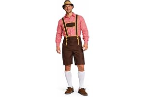 PartyXclusive Lederhosen-set med Tyrolerskjorta, Hatt och Knästrumpor, Komplett Oktoberfestkostym för Herrar, Traditionell Bayersk Oktoberfestoutfit Storlek S till XL