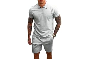 PRIVIMIX Hommes Survêtement d'été 2 Pièces Manches Courtes T-shirts Polo Jogging Ensemble de Chemises Pantalon court Business Tenue de Loisir