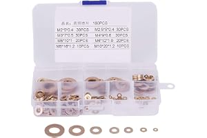 Mässingsbricka, 180st M2 M2.5 M3 M4 M5 M6 M8 M10 Mässing Flat Brickersortiment Set, med plastlåda