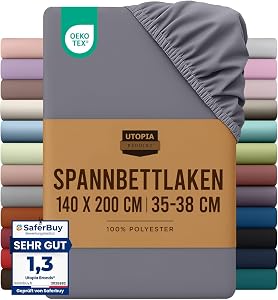 Utopia Bedding - Spannbettlaken 140x200cm - Grau | Gebürstete Polyester-Mikrofaser Spannbetttuch - Boxspringbett - Oeko-